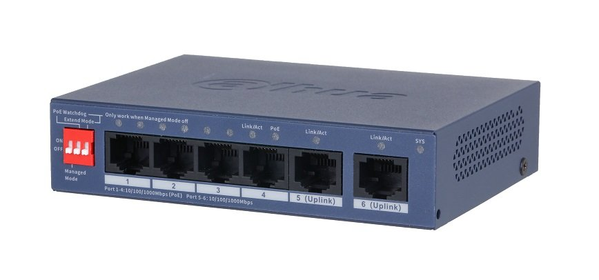 DAHUA Switch PoE de 6 Puertos Gigabit/ 4 Puertos PoE 10/100/1000/